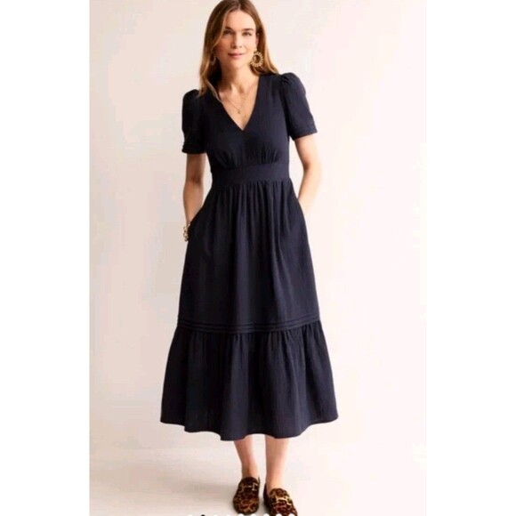 Boden Dresses & Skirts - New Boden Eve Double Cloth Navy Cotton Pockets Layered Midi Dress Sz 20-22
